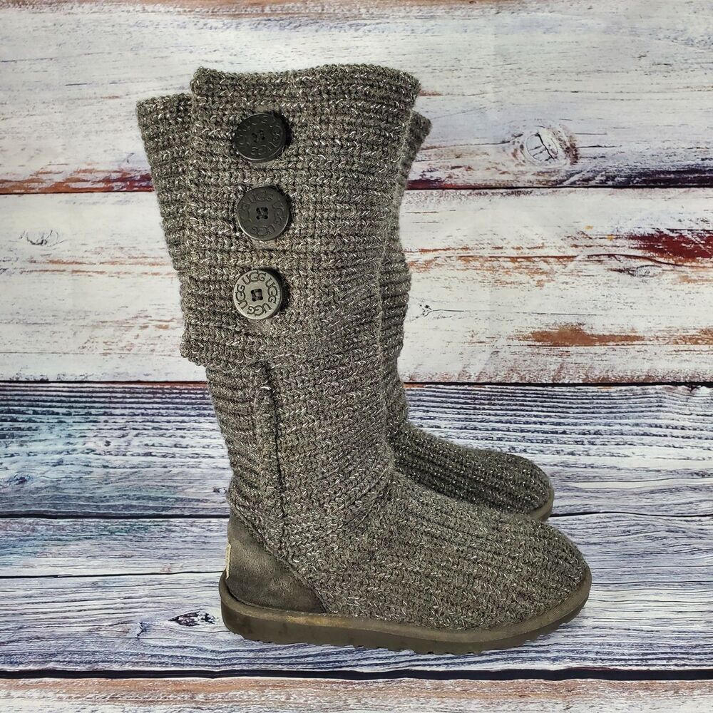 Ugg Classic Cardy Gray Knit Tall Winter Boots Women's Size 7